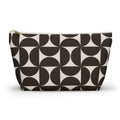 Brown cream geometric makeup bag with T-bottom shape seen from the front