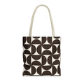 Brown cream geometric tote bag with beige handles on a white background