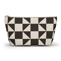 Brown cream triangle makeup bag with T-bottom shape seen from the front