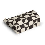 Brown cream triangle makeup bag lying flat at an angle
