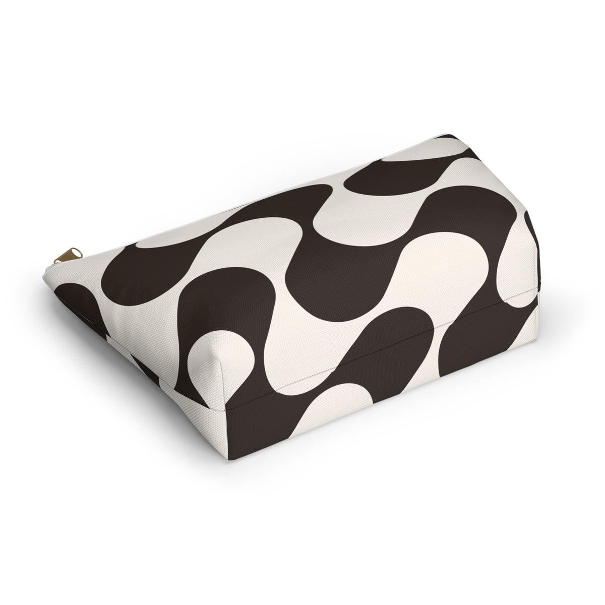 Brown cream wave makeup bag lying flat at an angle