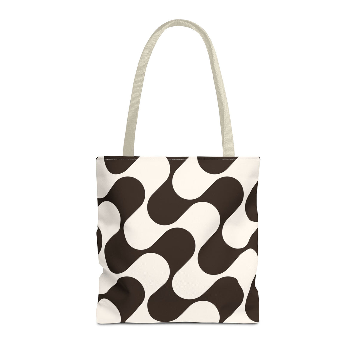 Brown cream wave tote bag with beige handles on a white background