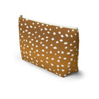 Side view of the Brown Fawn Spotted makeup bag
