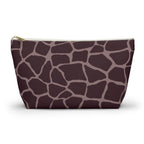 Brown Pink Giraffe Print Makeup Bag with gold zipper, front packshot