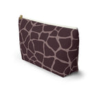 Side view of the giraffe print makeup bag in brown and pink