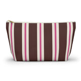 Brown Pink Striped Makeup Bag