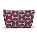 Burgundy blue geometric makeup bag with T-bottom shape seen from the front