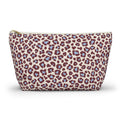 Burgundy Blue Leopard Print Makeup Bag with burgundy and blue spots on blush pink, front view