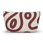 Burgundy cream abstract makeup bag with T-bottom shape seen from the front