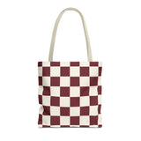Burgundy Cream Checkered Tote Bag