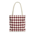 Burgundy Cream Diamond Checkered Tote Bag with cream handles, front packshot