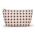 Burgundy Cream Geometric makeup bag with T-bottom and gold zipper pull, front view