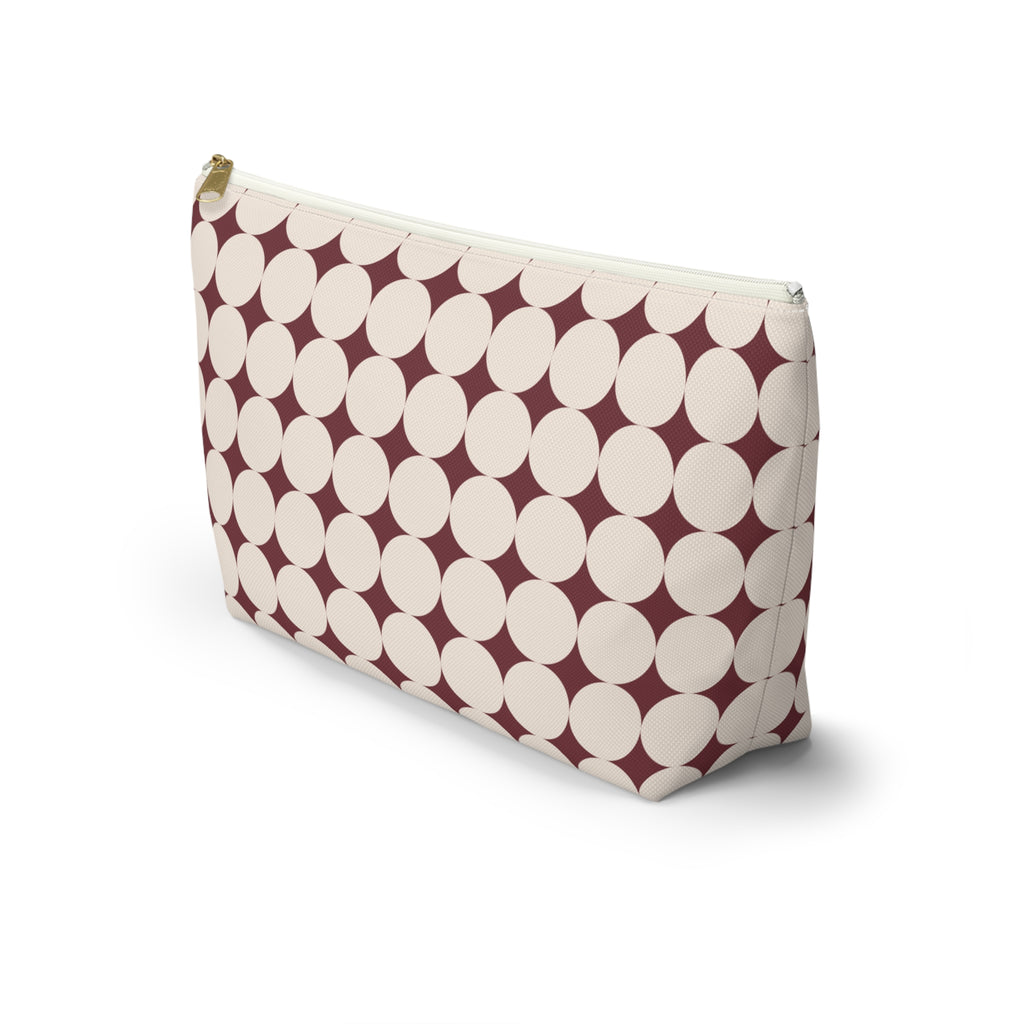 Side view of the Burgundy Cream Geometric makeup bag