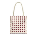 Burgundy Cream Geometric tote bag with cream handles, front view on white