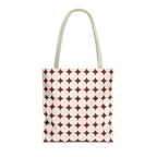 Burgundy Cream Geometric tote bag with cream handles, front view on white