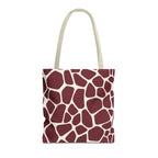 Burgundy Cream Giraffe Print Tote Bag with cream handles, front packshot
