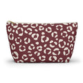 Burgundy Cream Leopard Print Makeup Bag with gold zipper, front packshot