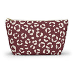 Burgundy Cream Leopard Print Makeup Bag with gold zipper, front packshot