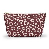 Burgundy Cream Leopard Print Makeup Bag