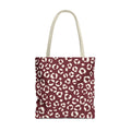 Burgundy Cream Leopard Print Tote Bag with cream handles, front packshot