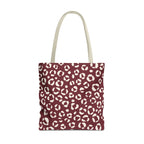 Burgundy Cream Leopard Print Tote Bag with cream handles, front packshot