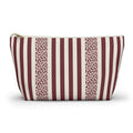 Burgundy Cream Leopard Striped Makeup Bag with gold zipper, front packshot