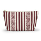 Burgundy Cream Leopard Striped Makeup Bag with gold zipper, front packshot