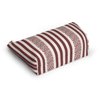Burgundy cream leopard striped makeup bag lying flat showing the T-bottom shape