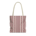 Burgundy Cream Leopard Striped Tote Bag with cream handles, front packshot