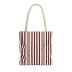Burgundy Cream Leopard Striped Tote Bag with cream handles, front packshot