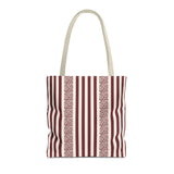 Burgundy Cream Leopard Striped Tote Bag
