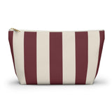 Burgundy Cream Striped Makeup Bag