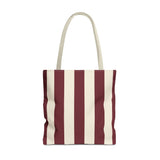 Burgundy Cream Striped Tote Bag