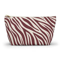Burgundy Cream Zebra Print Makeup Bag with burgundy stripes on cream, front view