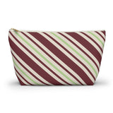 Burgundy Green Diagonal Striped Makeup Bag