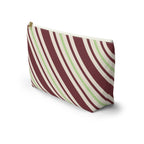 Diagonal striped makeup bag with T-shaped bottom seen from the side