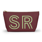 Burgundy Green Monogram personalized makeup bag front view with T-bottom