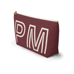 Side view of the burgundy monogram personalized makeup bag with initials