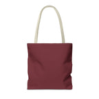 Back of the plain burgundy personalized tote bag with cream handles