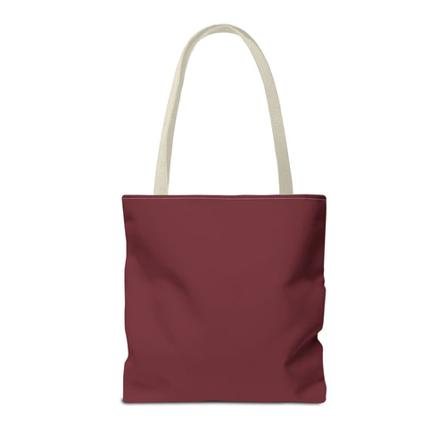 Back of the plain burgundy personalized tote bag with cream handles