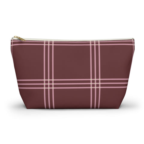 Burgundy Pink Plaid Makeup Bag