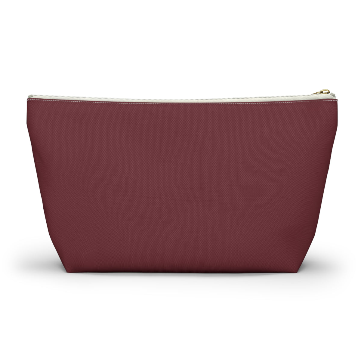 Back view of the plain burgundy personalized makeup bag