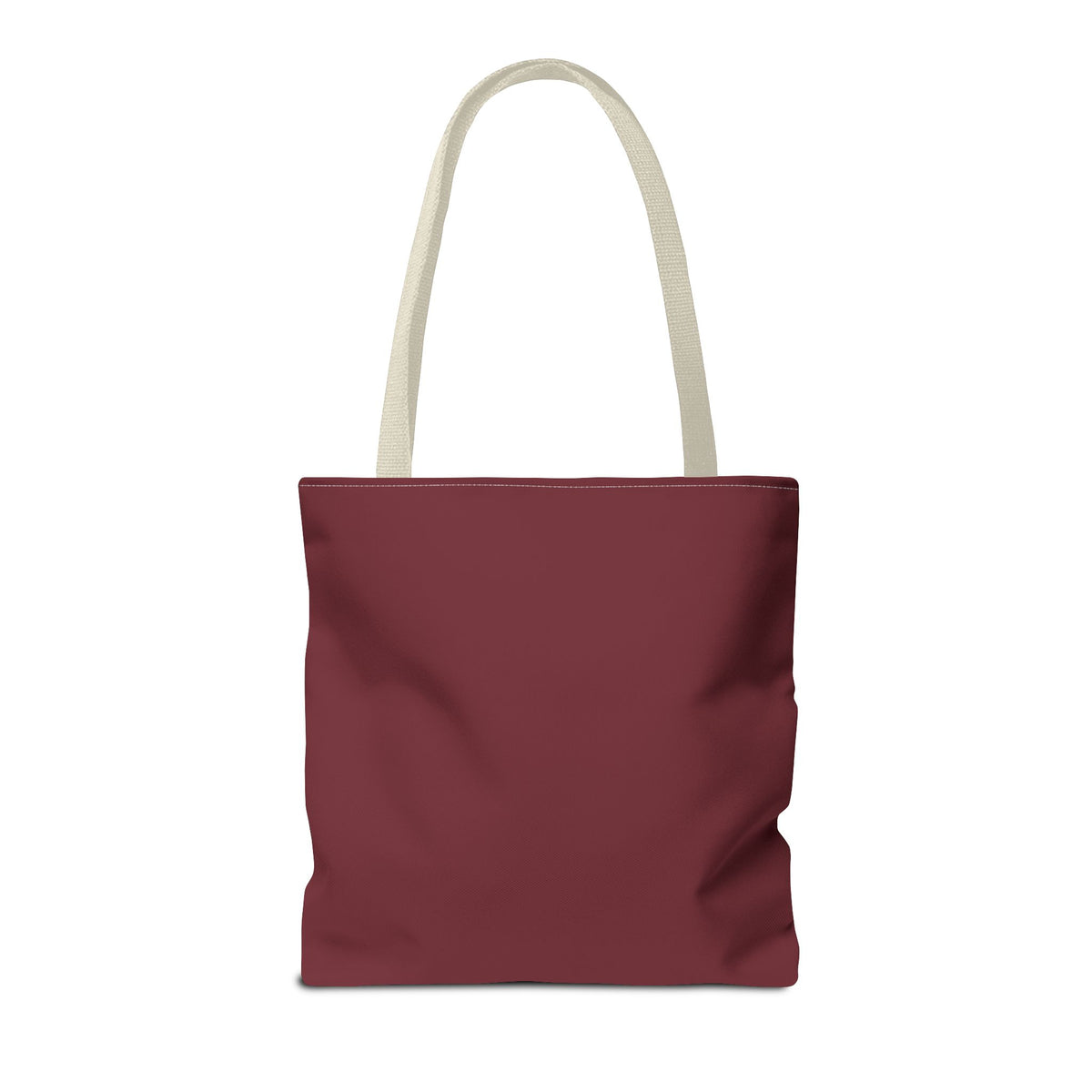 Back view of the plain burgundy personalized tote bag with cream handles