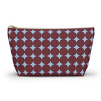 Burgundy Sky Blue Geometric makeup bag with T-bottom and gold zipper pull, front view