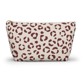 Cream Burgundy Leopard Print Makeup Bag
