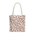 Cream Burgundy Leopard Print Tote Bag with cream handles, front packshot