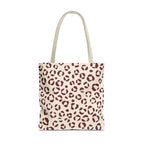 Cream Burgundy Leopard Print Tote Bag with cream handles, front packshot