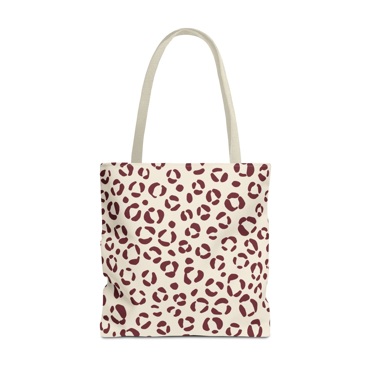 Cream Burgundy Leopard Print Tote Bag with cream handles, front packshot