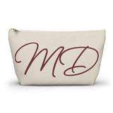 Cream Burgundy Monogram Personalized Makeup Bag