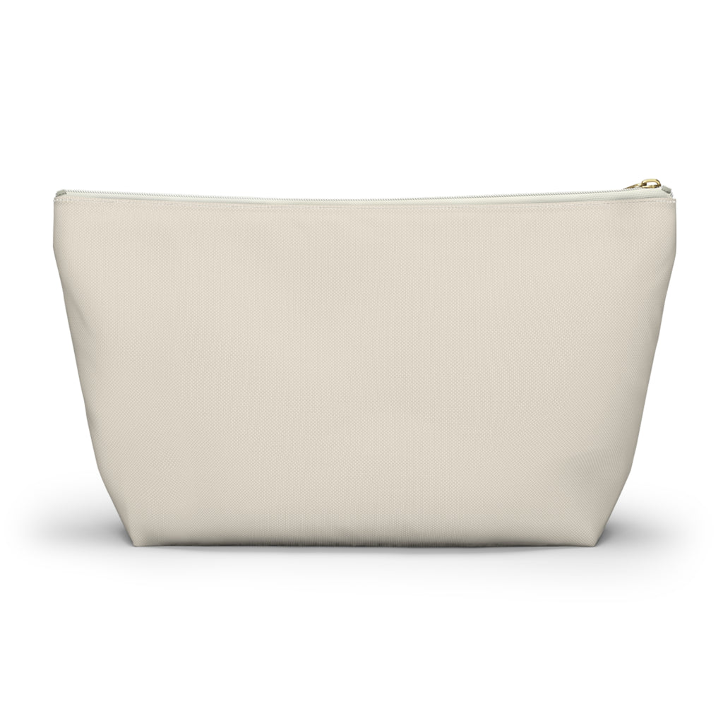 Back view of the plain cream personalized makeup bag